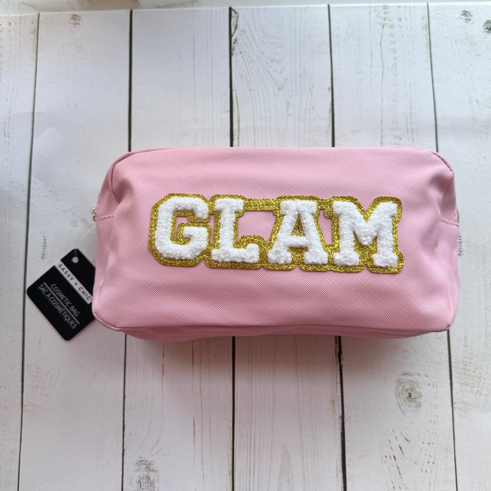 GLAM Pink Cosmetic Bag - Glam Embroidered Makeup Case - Picture 2 of 7